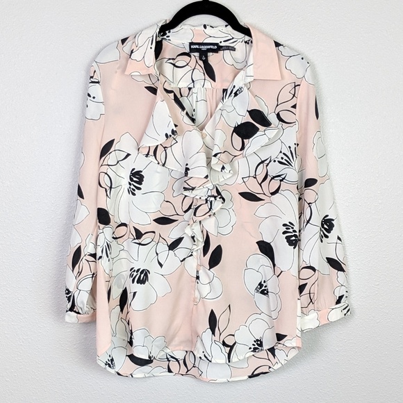 Karl Lagerfeld Tops - Karl Lagerfeld Floral Ruffle Front Blouse Size S